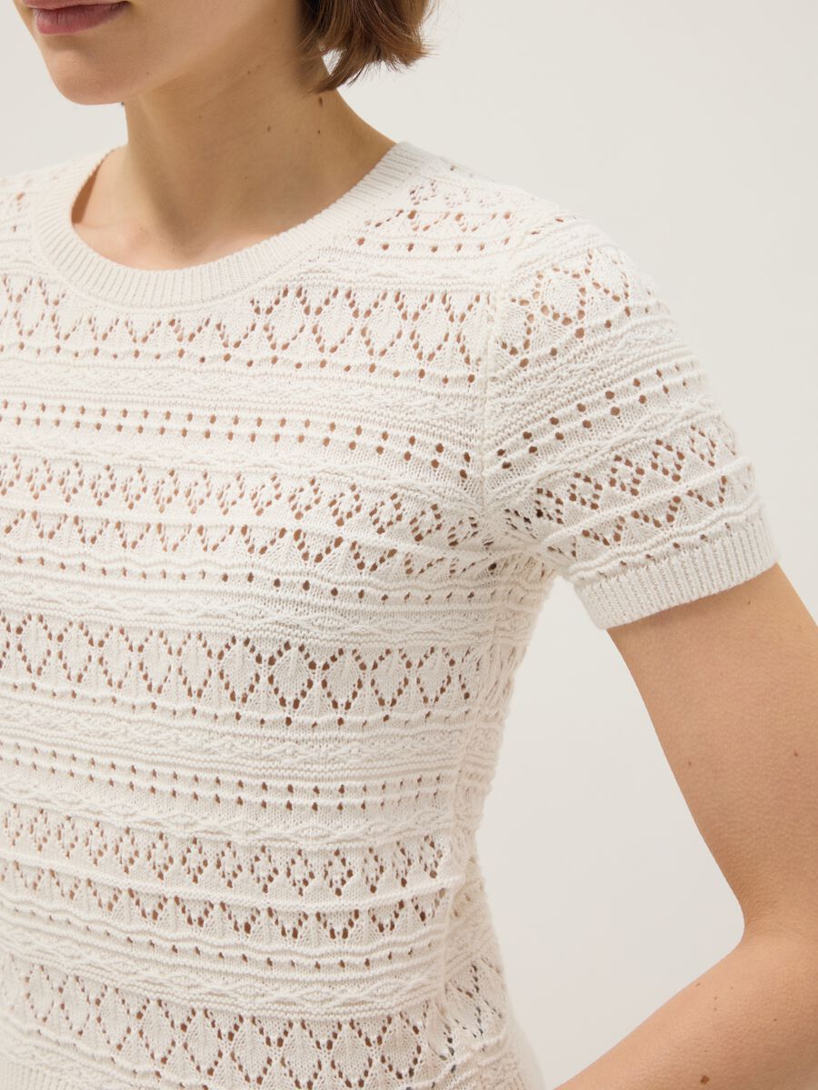 Maglia in puro cotone bianca regular fit con lavorazione a maglia_3