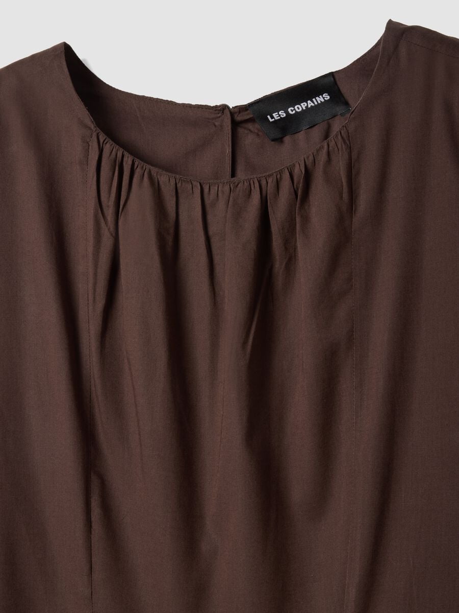 Abito midi marrone in puro cotone regular fit con arricciature_5