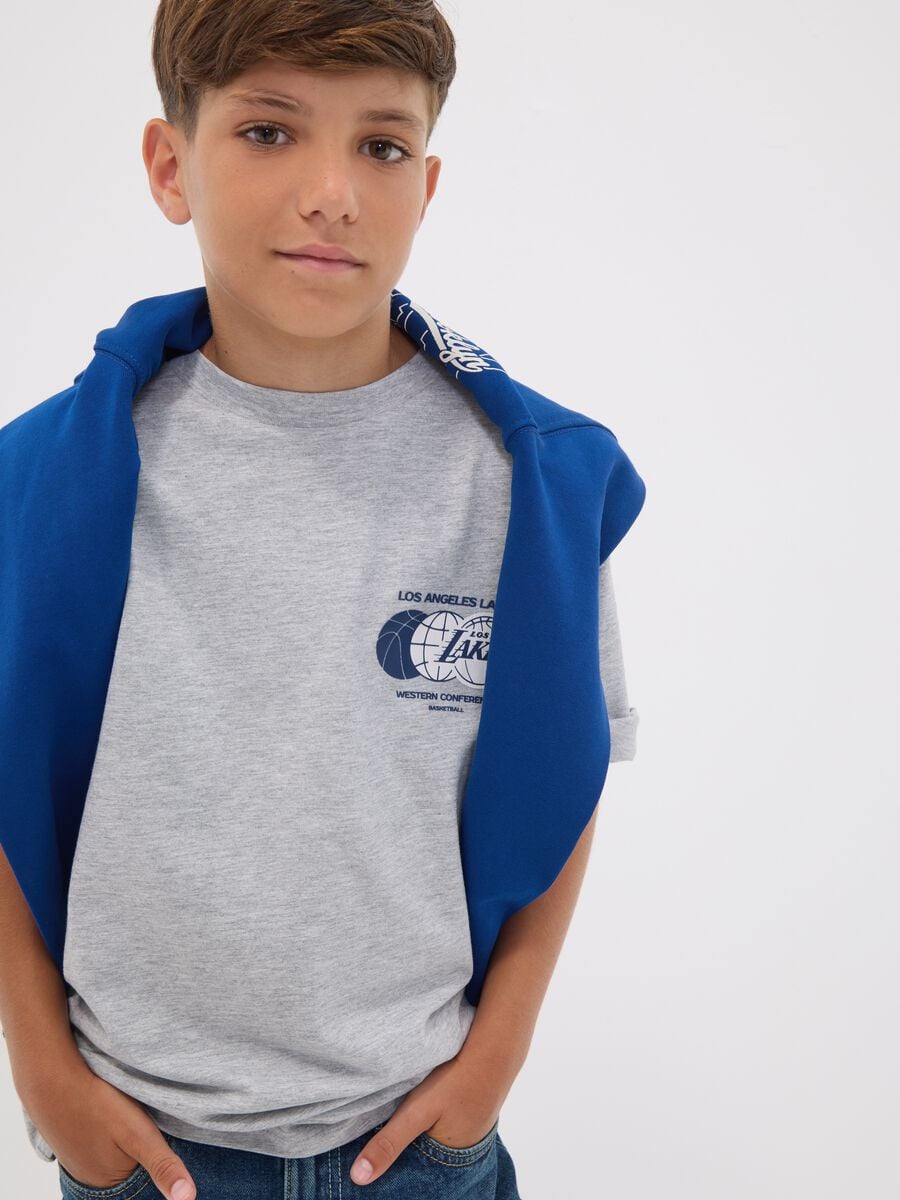 Grey pure cotton Lakers print T-shirt for boys_0