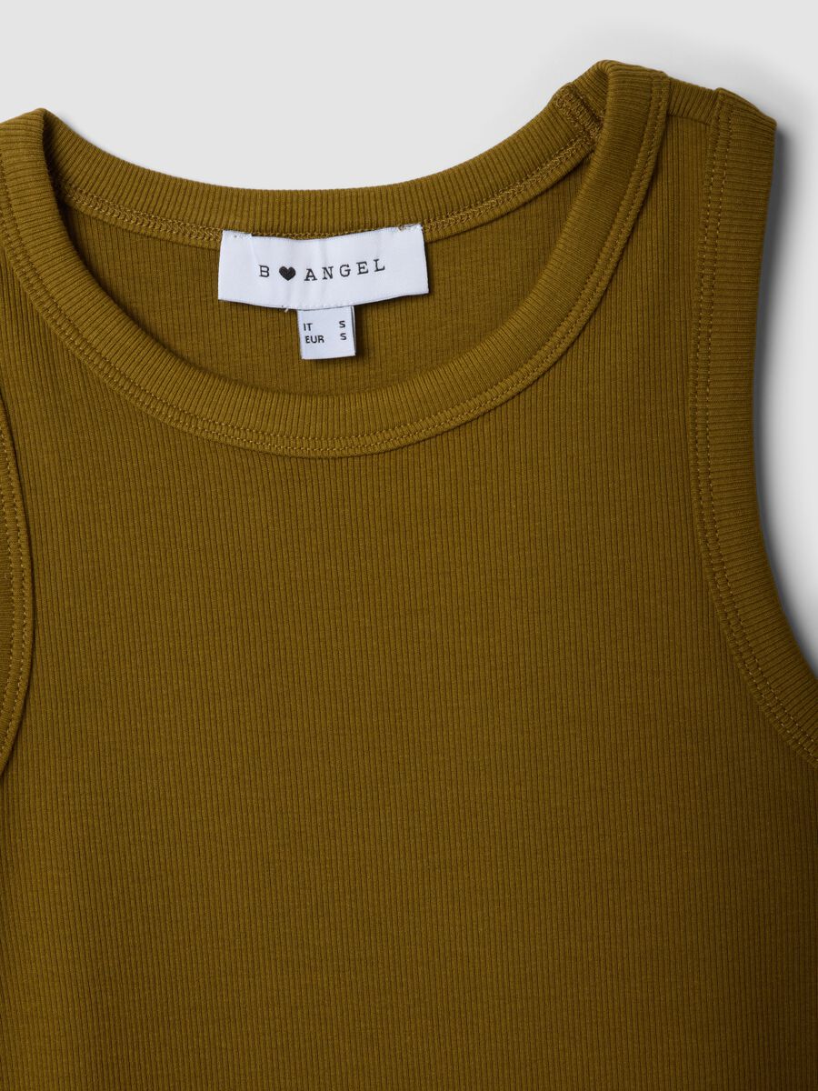 Tank top fitted verde in cotone elasticizzato a costine_5