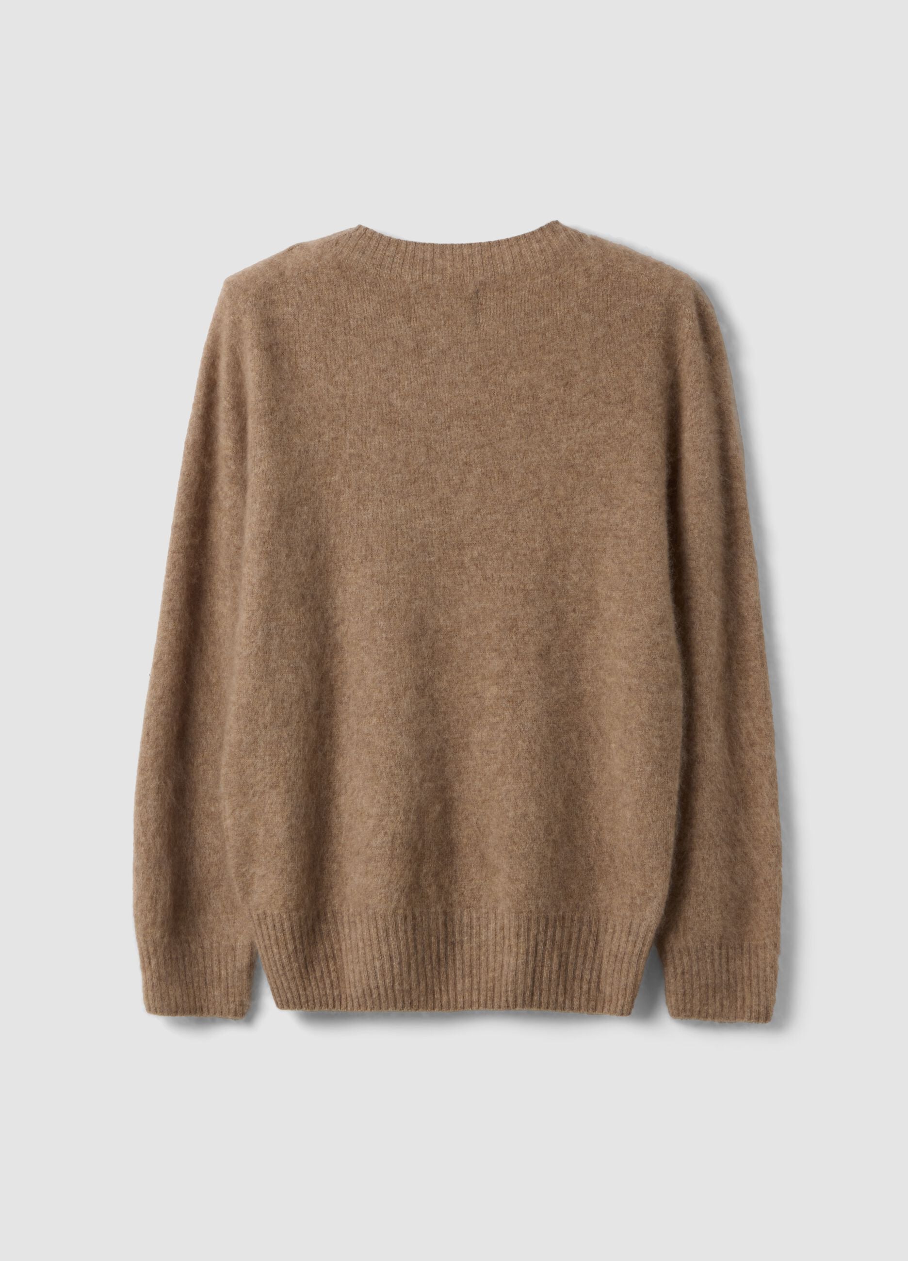 Maglia girocollo beige in misto lana e cashmere over fit