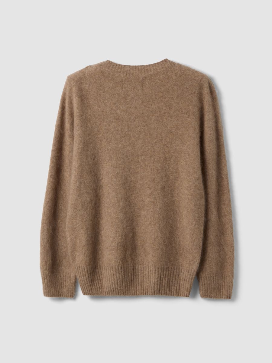 Maglia girocollo beige in misto lana e cashmere over fit_2