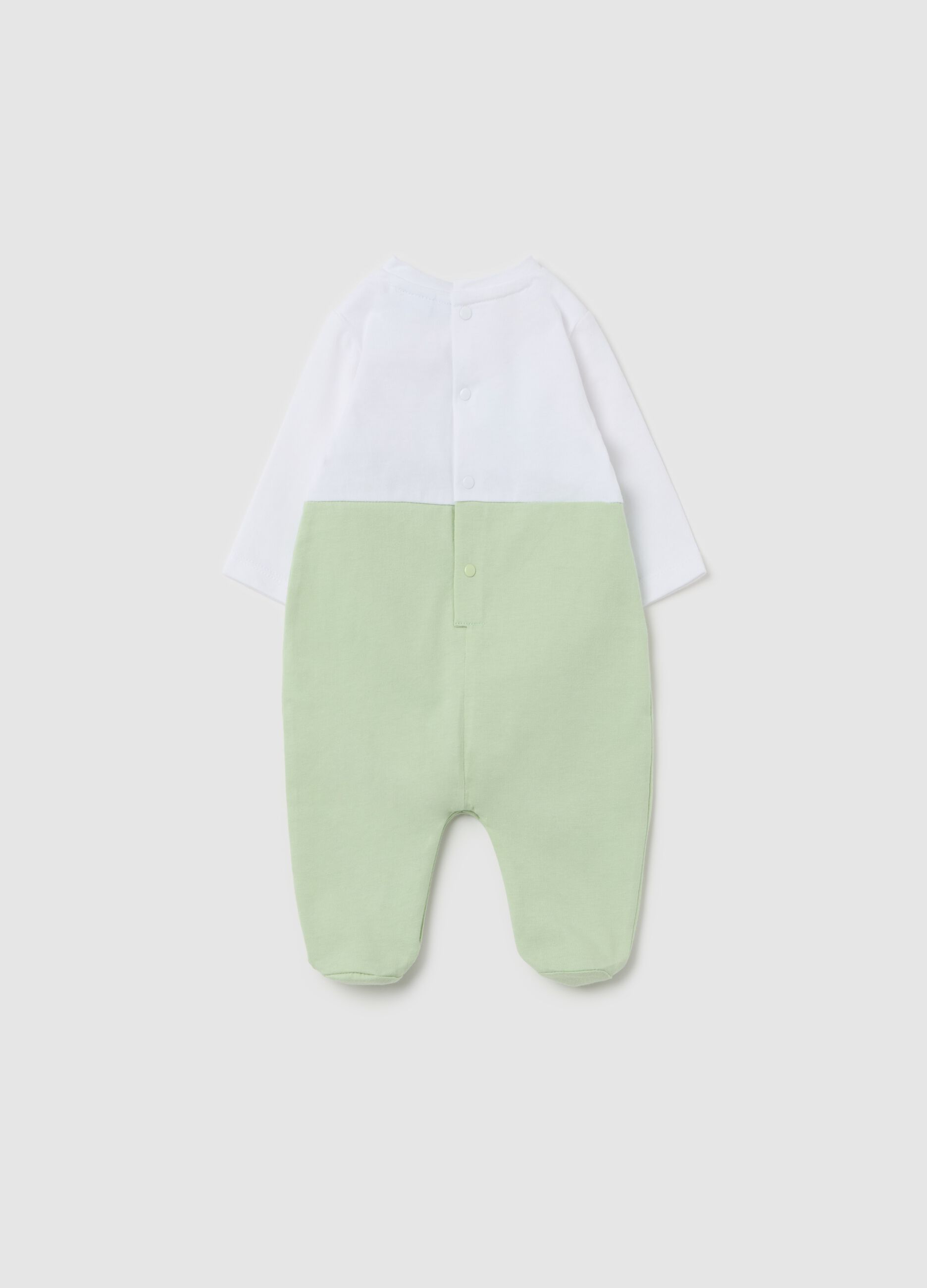 Cotton onesie with feet and frog embroidery