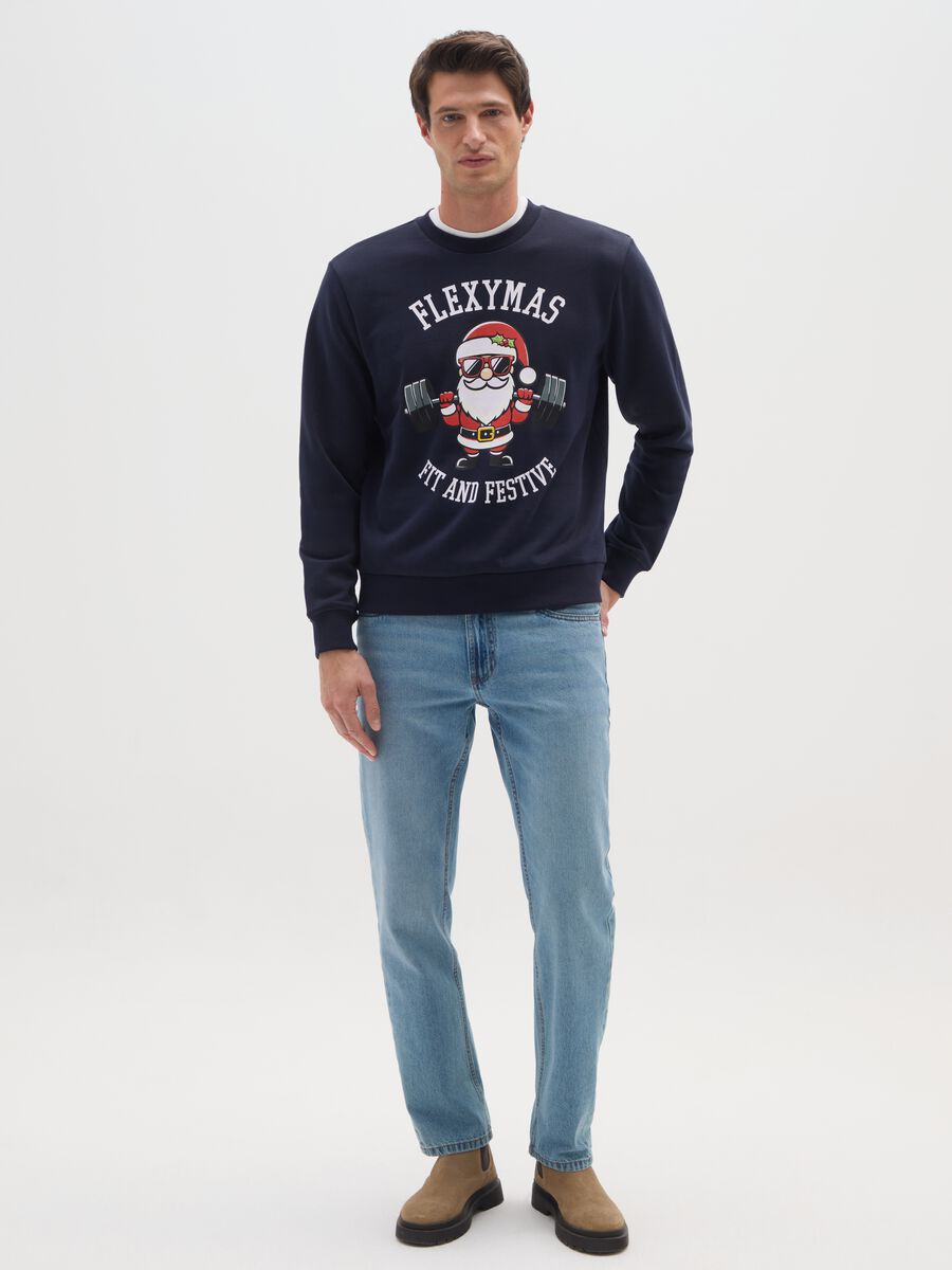 Regular fit blue cotton blend sweatshirt with crew neck_1