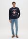 Regular fit blue cotton blend sweatshirt with crew neck_1