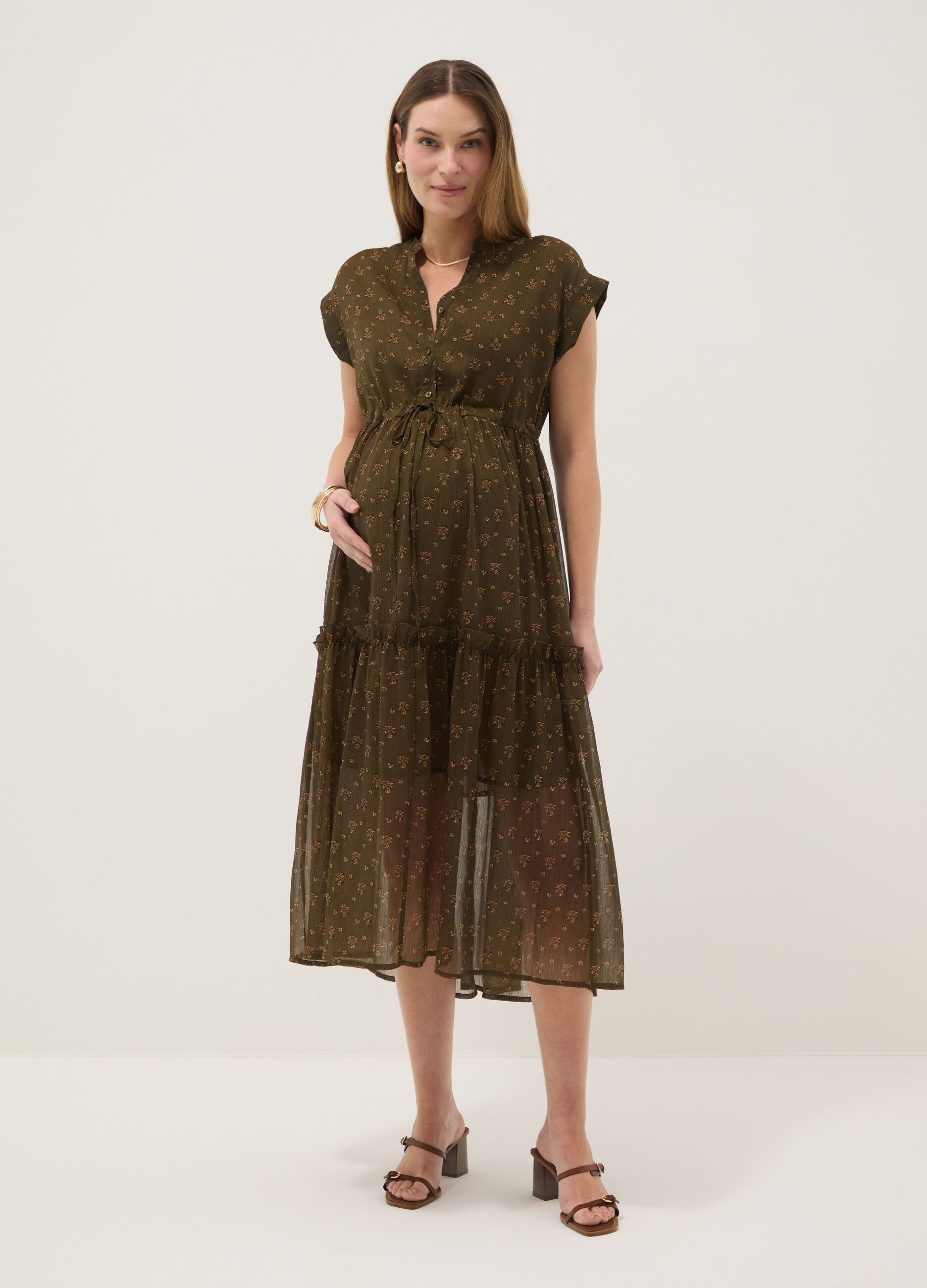 Abito premaman verde a fiori senza maniche