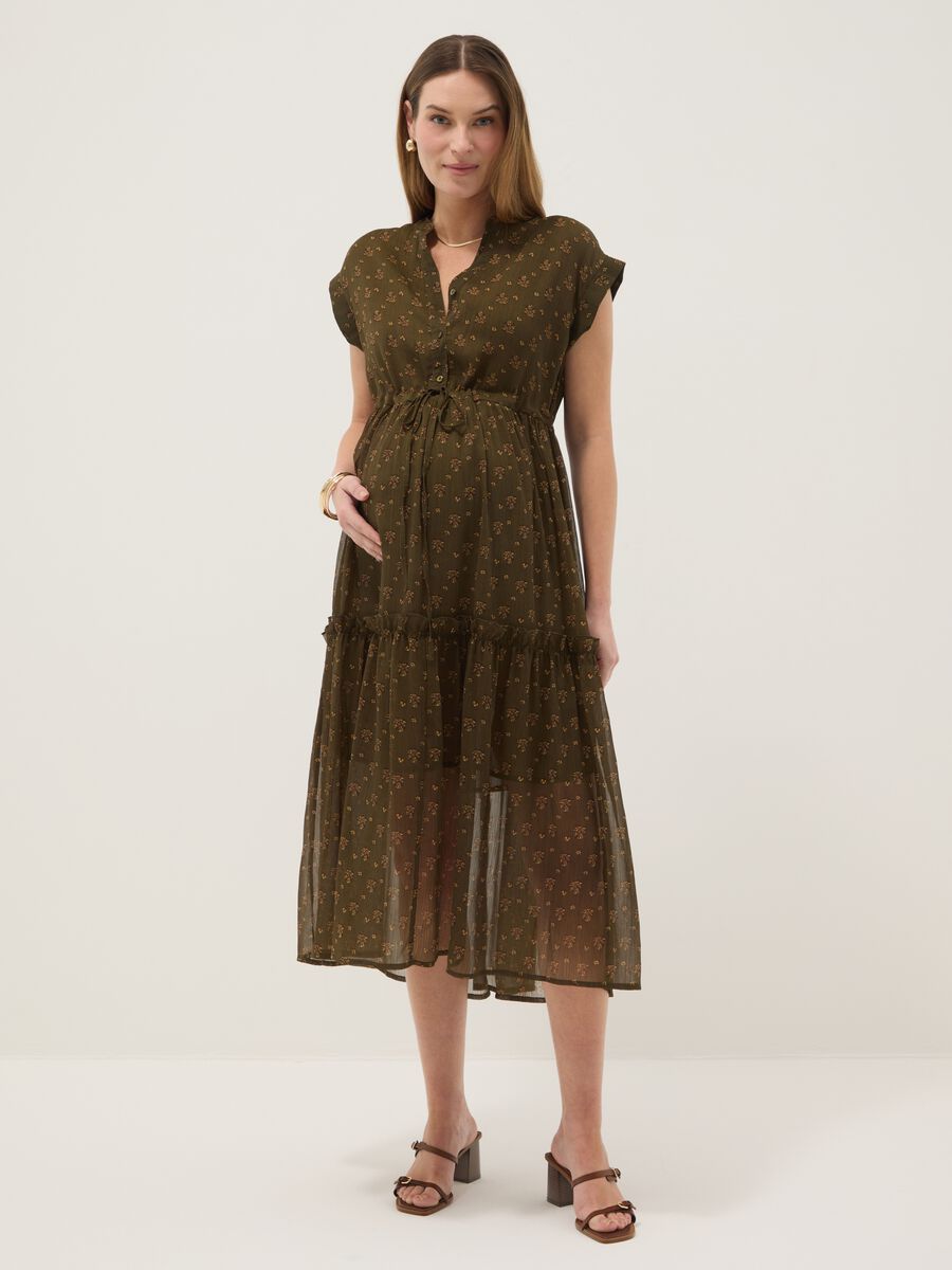 Abito premaman verde a fiori senza maniche_0