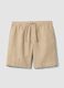 Beige pure linen Bermuda shorts with elasticated waist_4