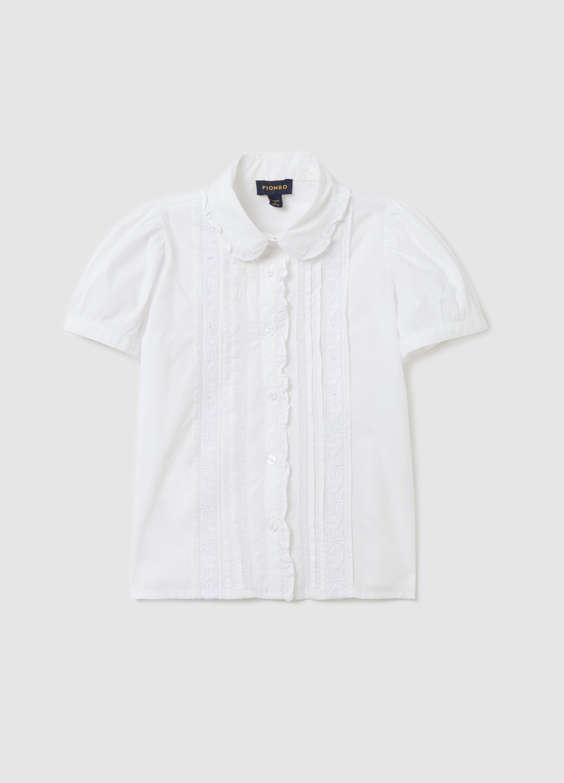 Cotton shirt with lace and floral embroidery