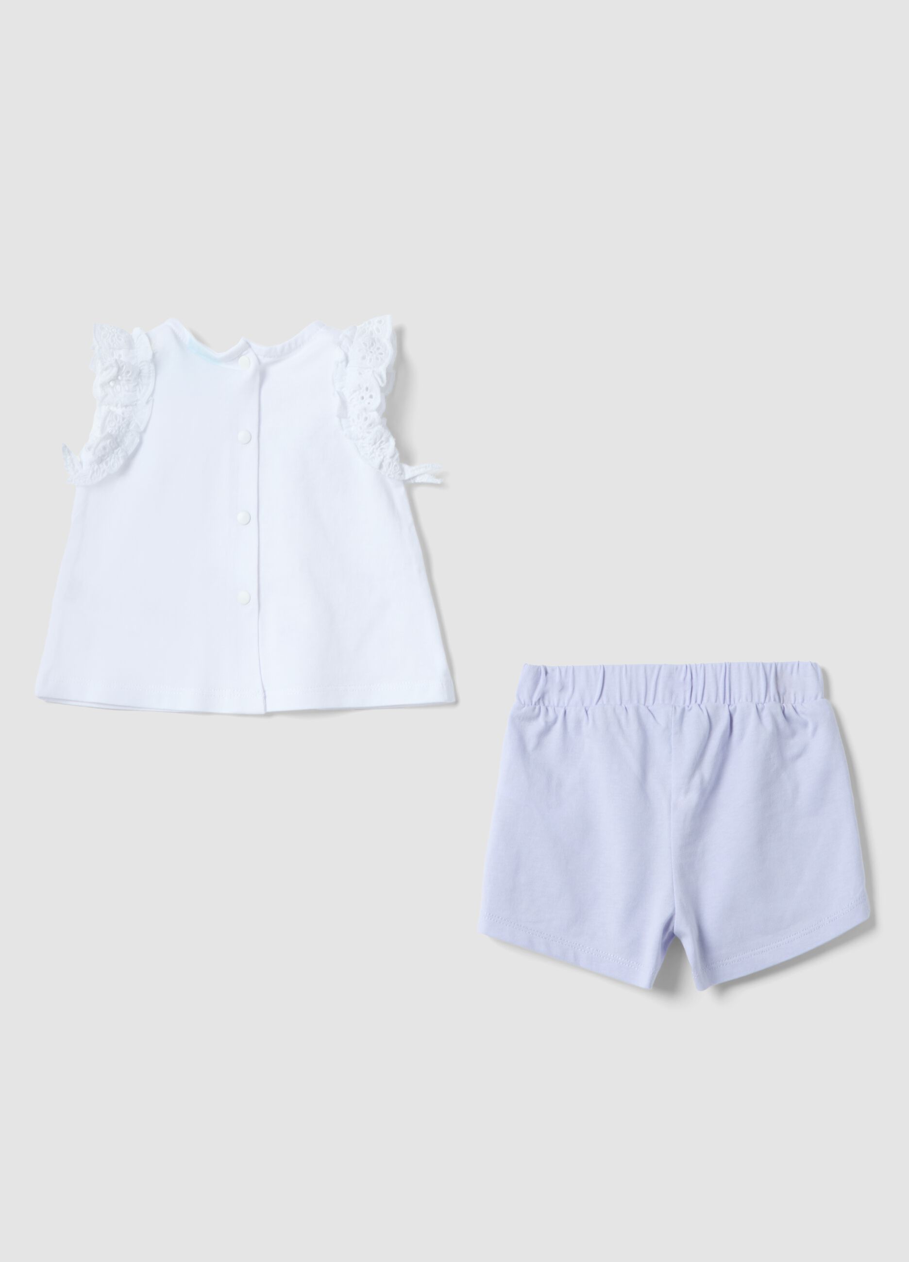 White organic cotton set with top and shorts for baby girls
