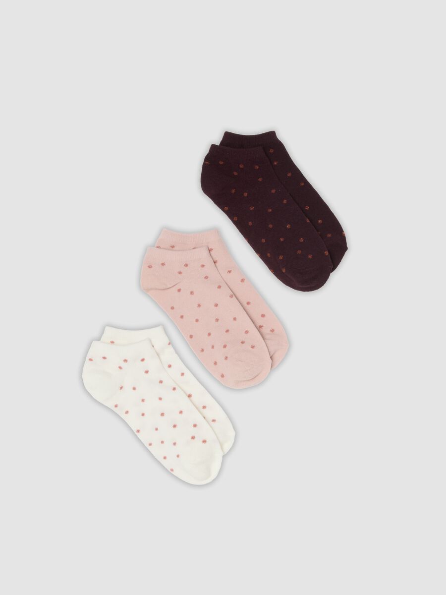 Tripack di calzini corti multicolor in cotone organico elasticizzato a pois_0