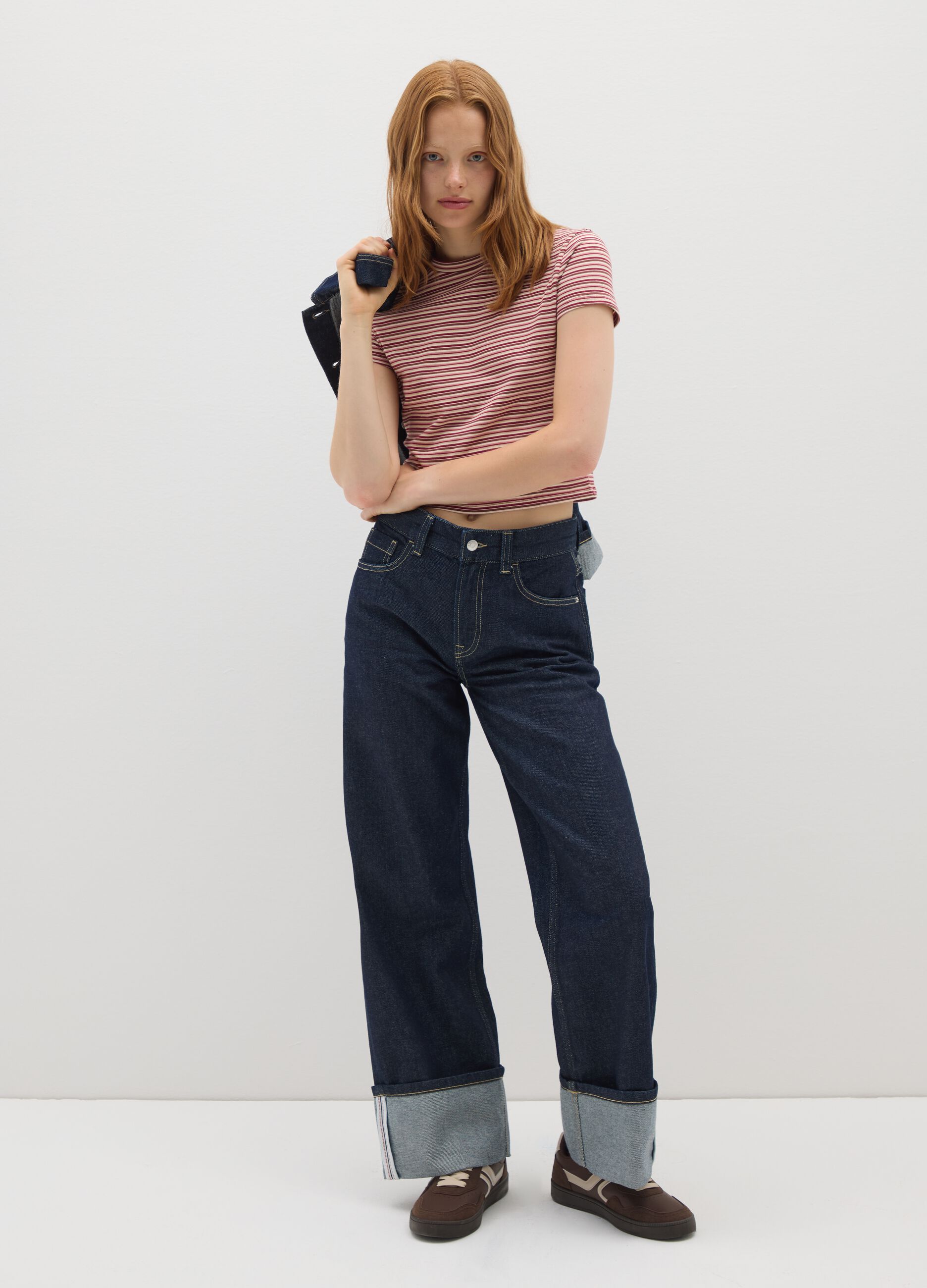 Straight-leg blue pure cotton jeans