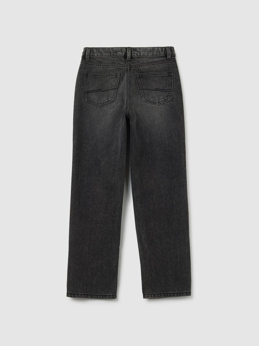 Jeans da ragazza in misto cotone nero straight fit_1