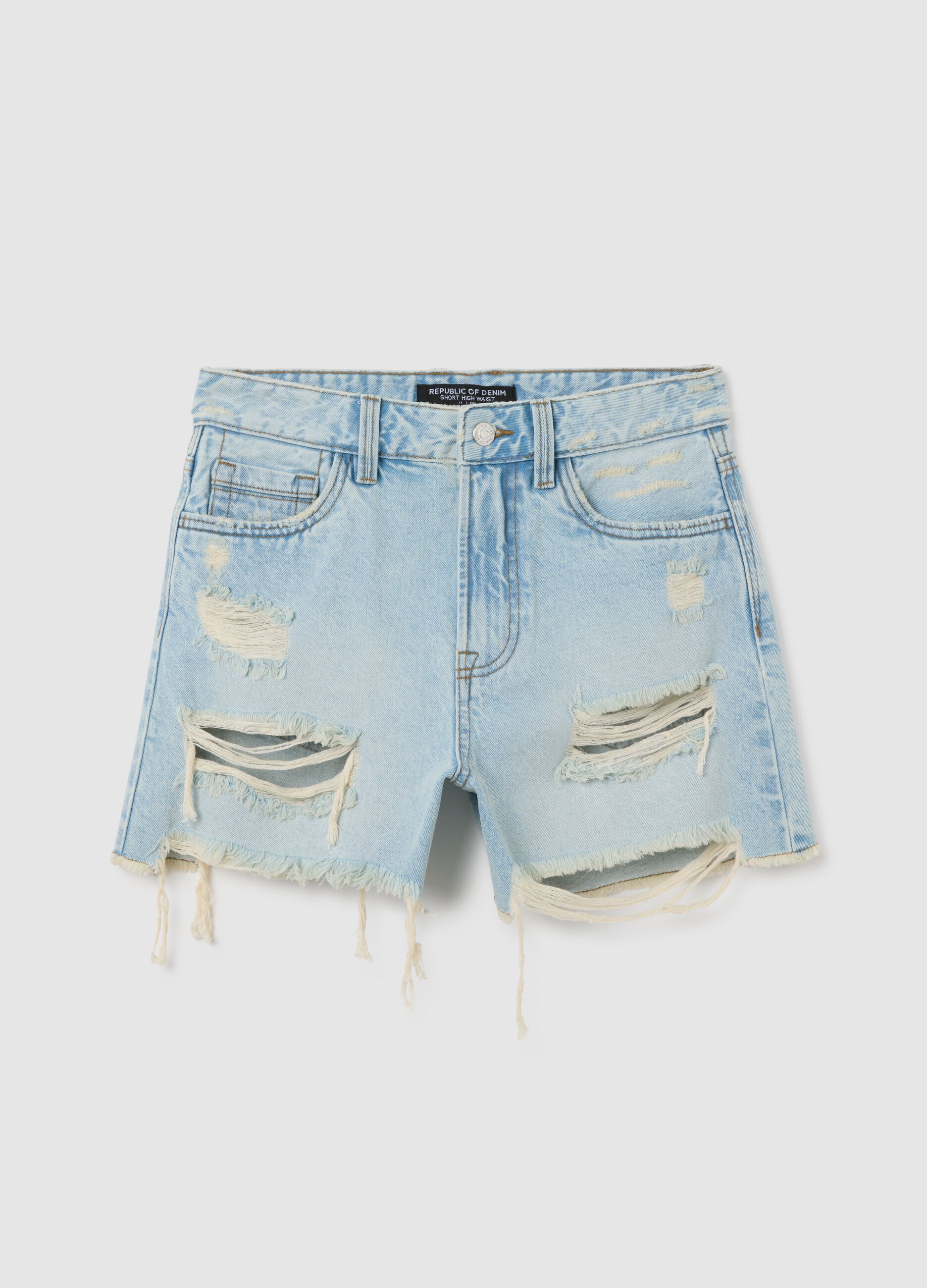 Shorts da donna in puro cotone azzurri regular fit