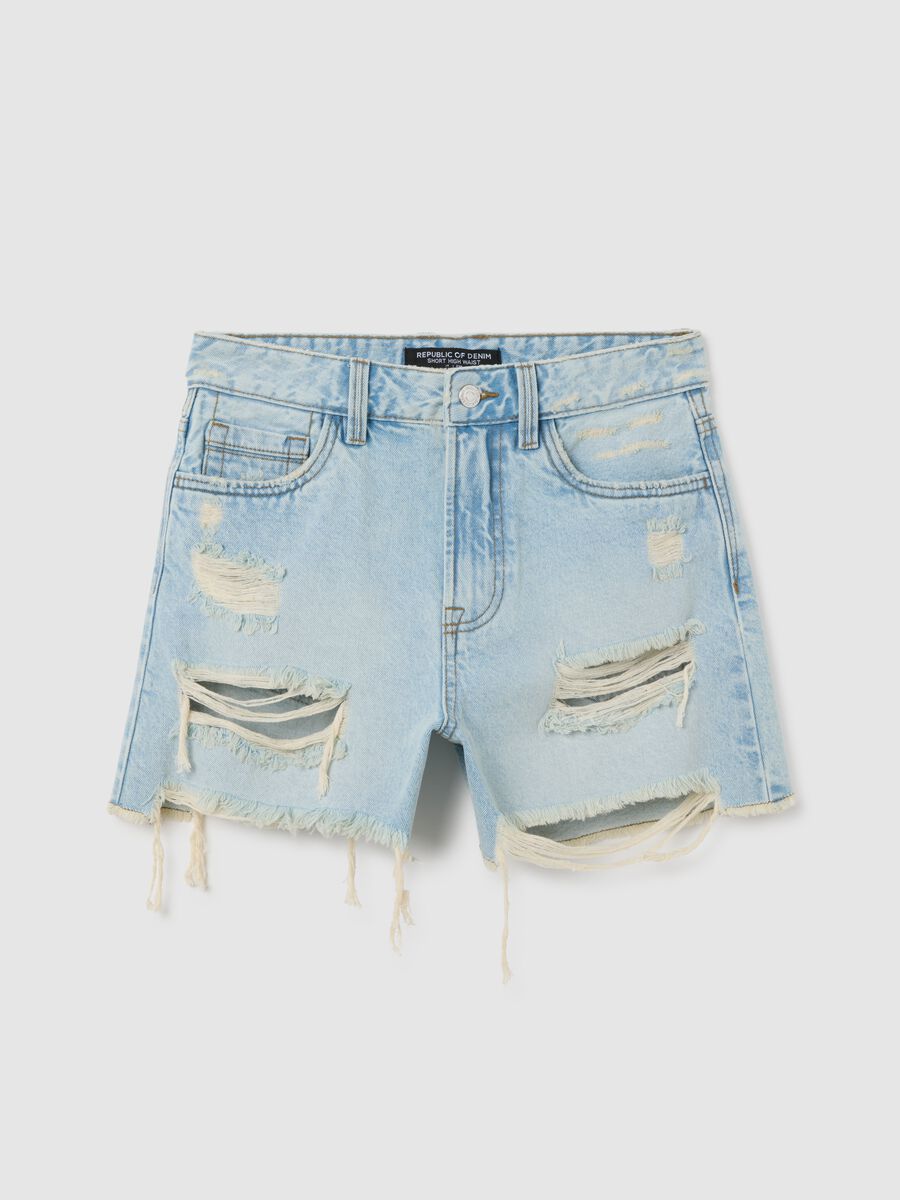Regular fit women's blue pure cotton shorts_0