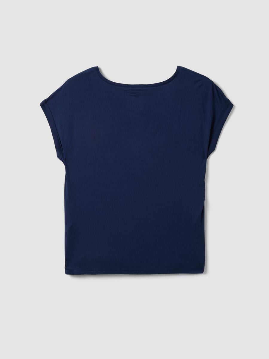 Blue pure viscose V-neck T-shirt, regular fit_5