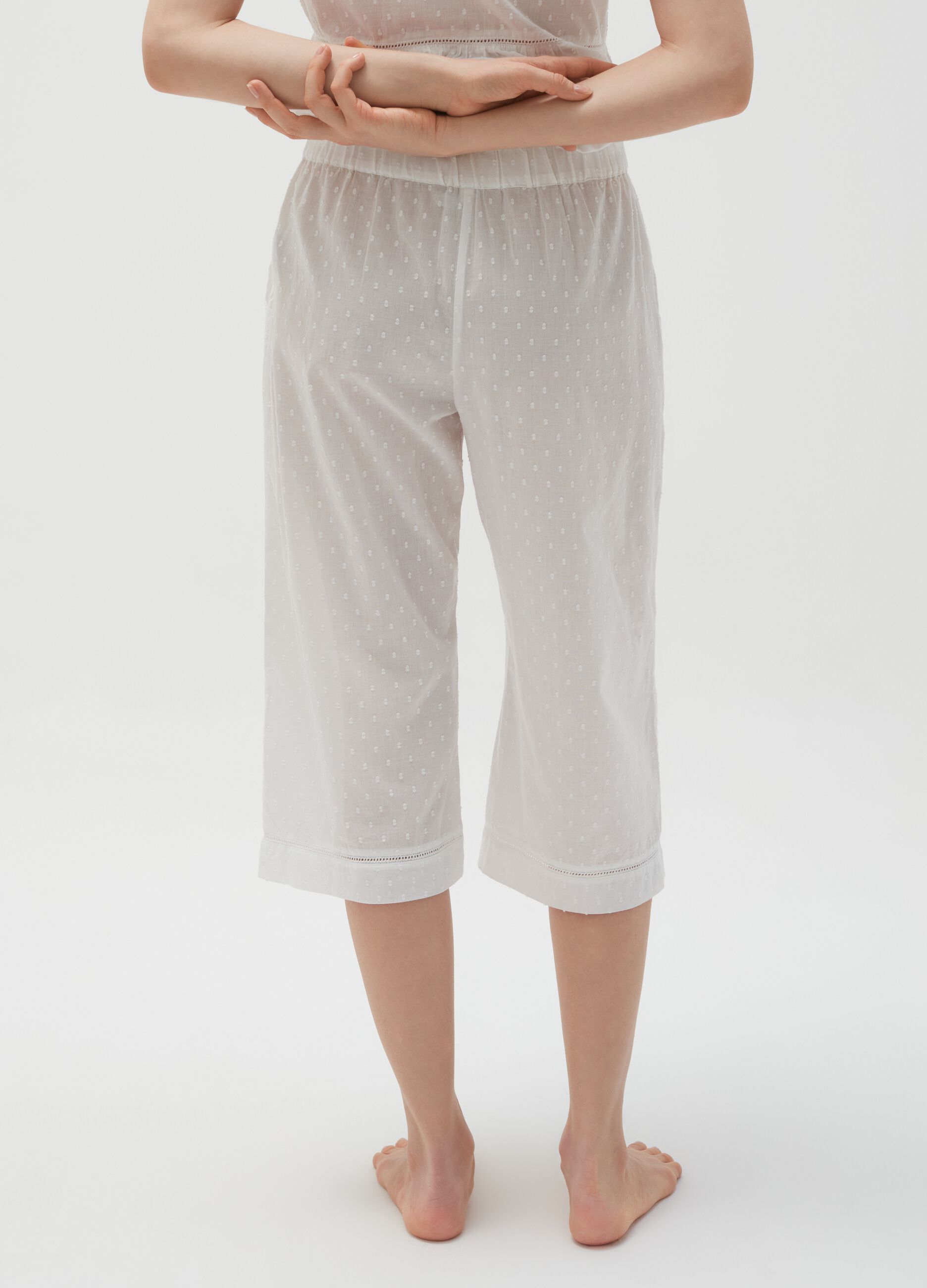 Three-quarter pyjama bottoms in cotton dobby