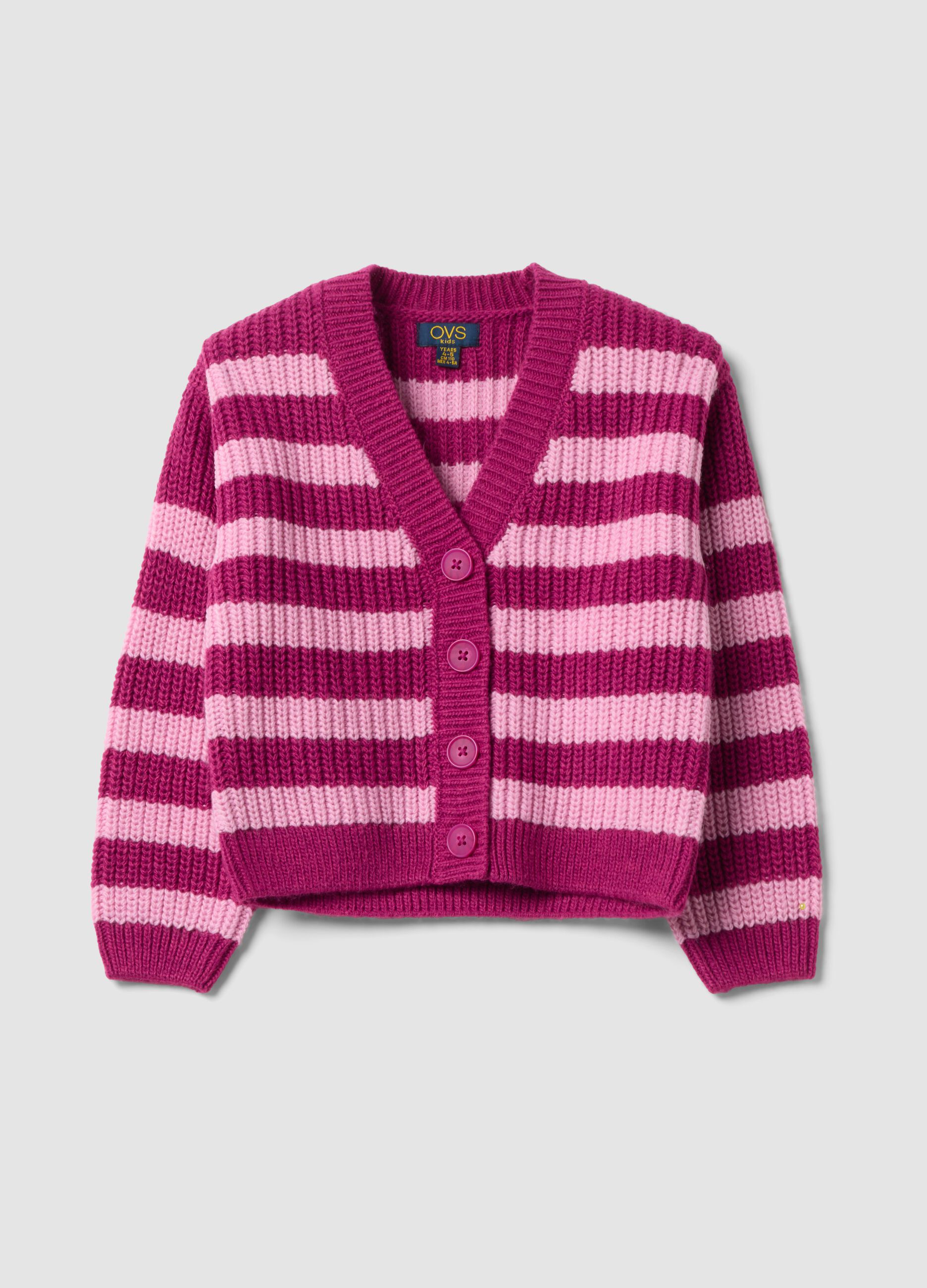 Girls&rsquo; purple striped crew-neck knitted cardigan
