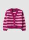 Girls&rsquo; purple striped crew-neck knitted cardigan_0