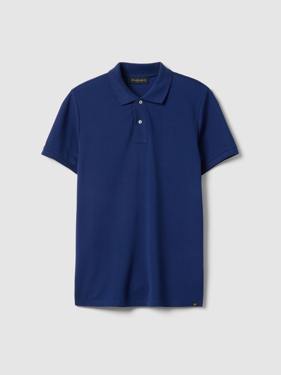 Polo a maniche corte in puro cotone blu regular fit_0