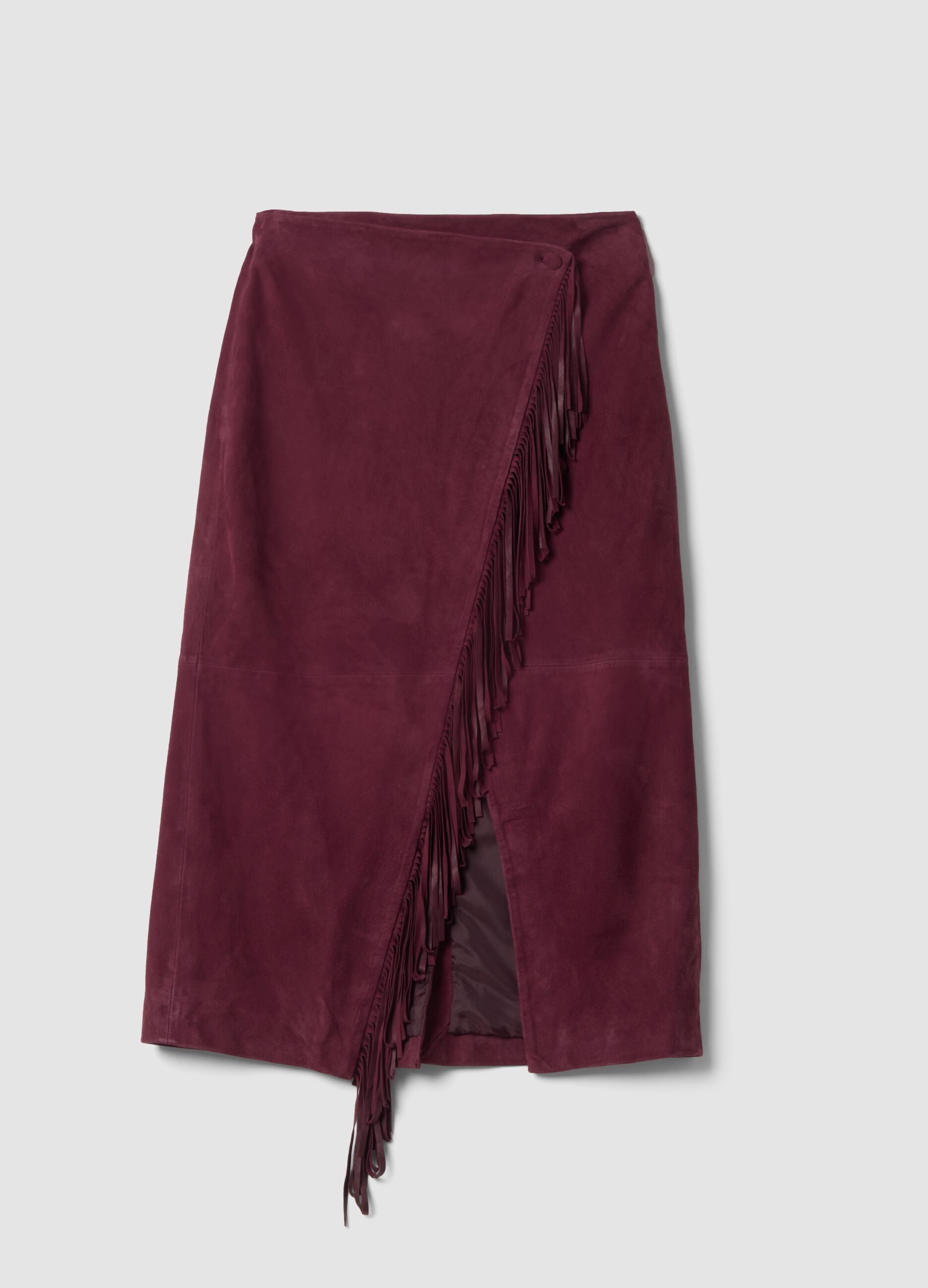 Red genuine leather skirt with fringes