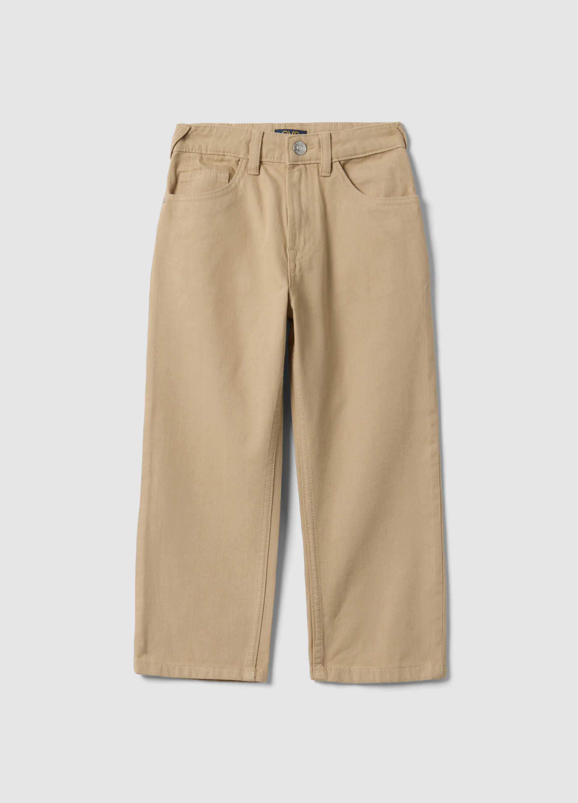 Pantaloni beige in cotone elasticizzato relaxed fit per bambino