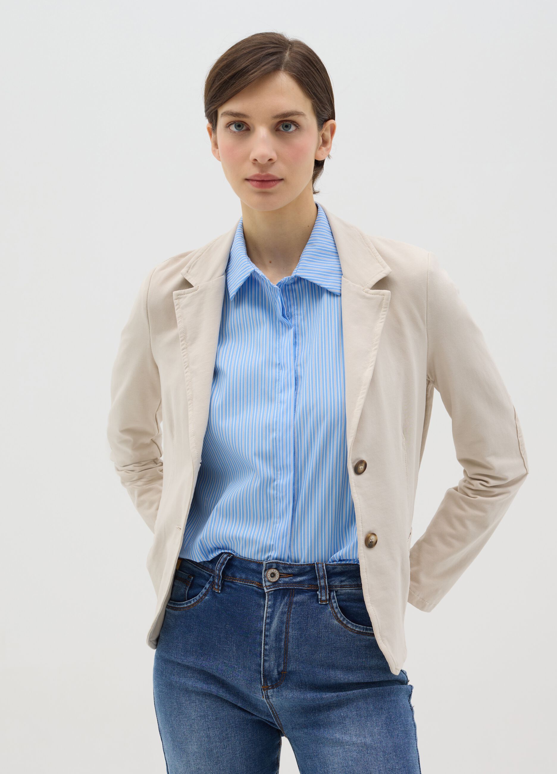 Single-breasted blazer in stretch cotton