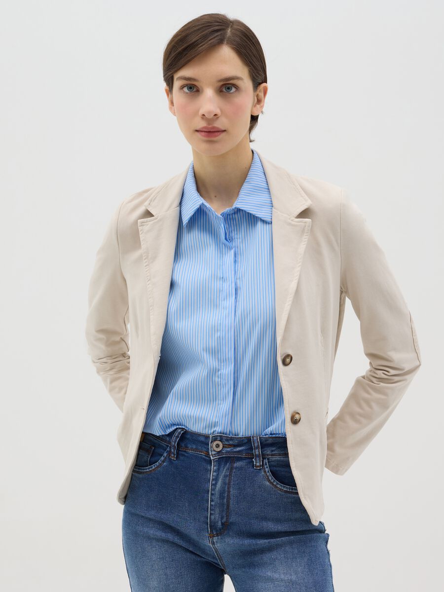 Single-breasted blazer in stretch cotton_0