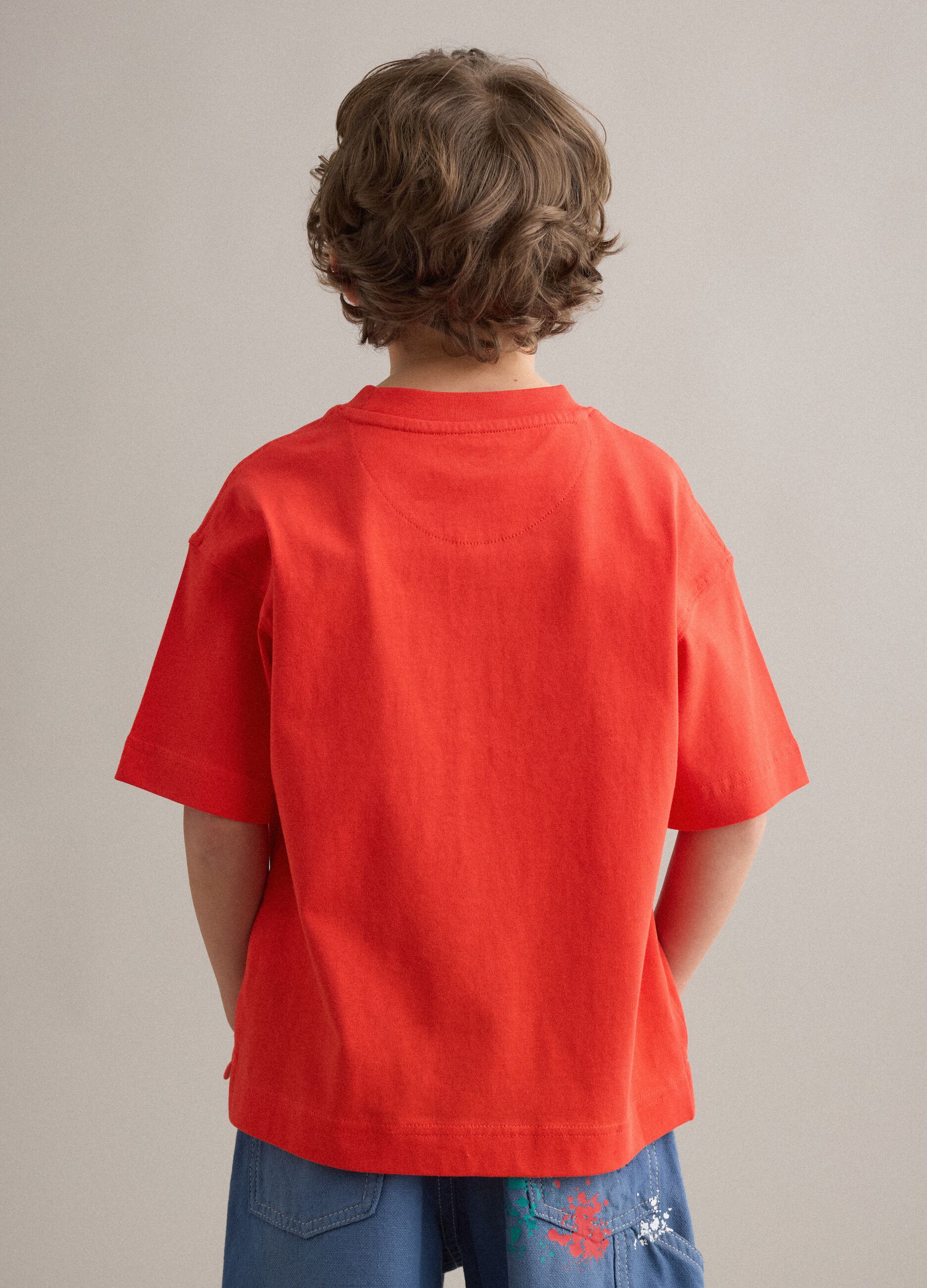 Orange pure cotton oversized fit kids' T-shirt