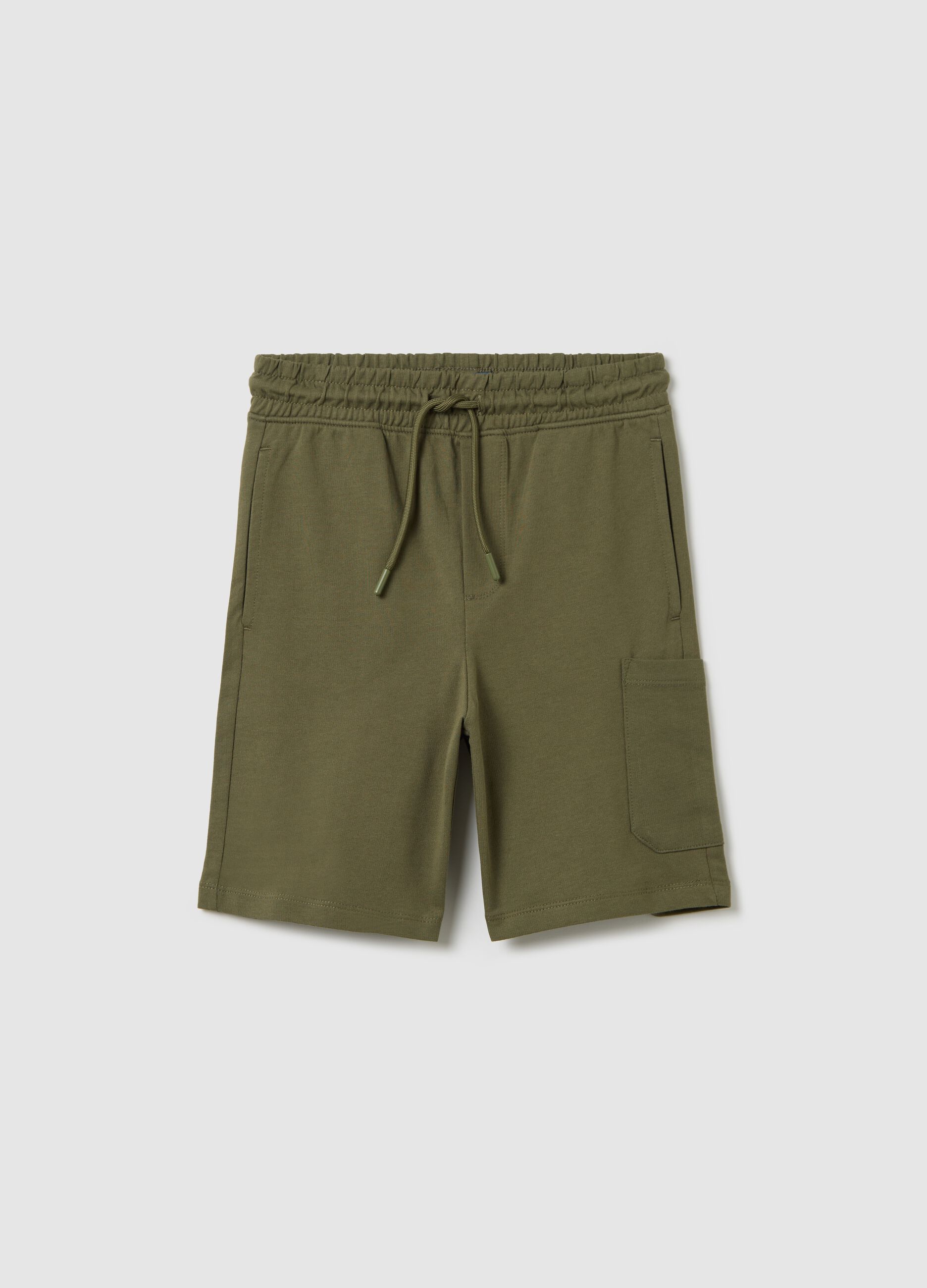 Green cargo Bermuda joggers in cotton with drawstring
