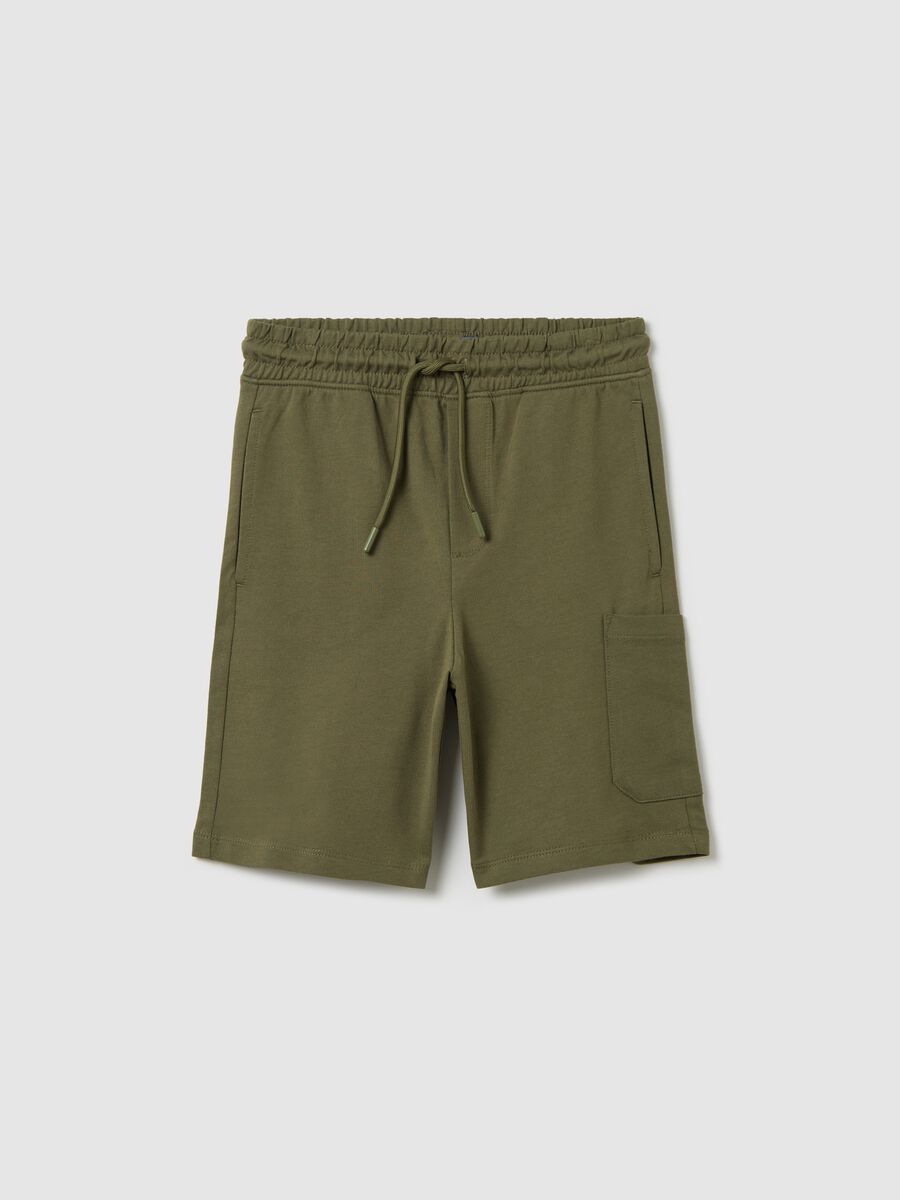Green cargo Bermuda joggers in cotton with drawstring_3