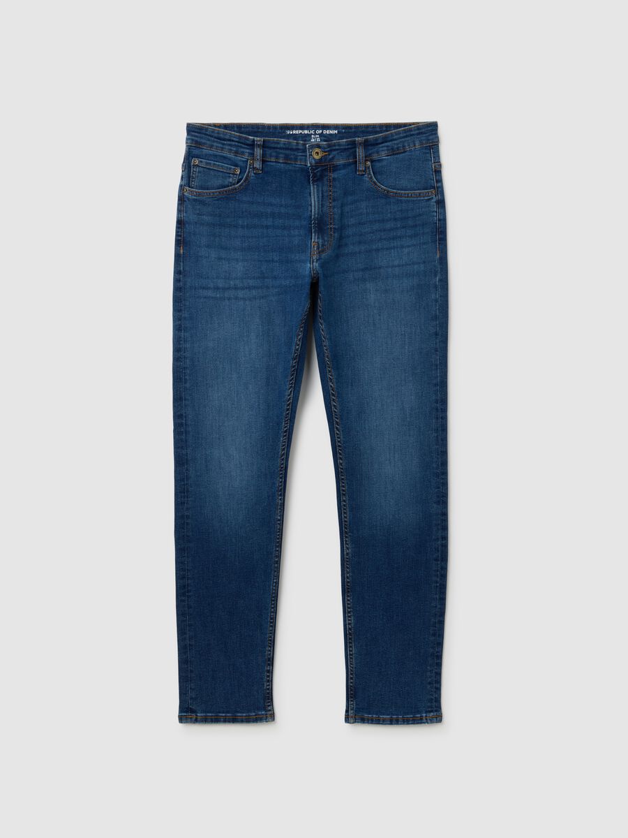 Slim Fit Stretch Cotton Blue Denim Jeans_0