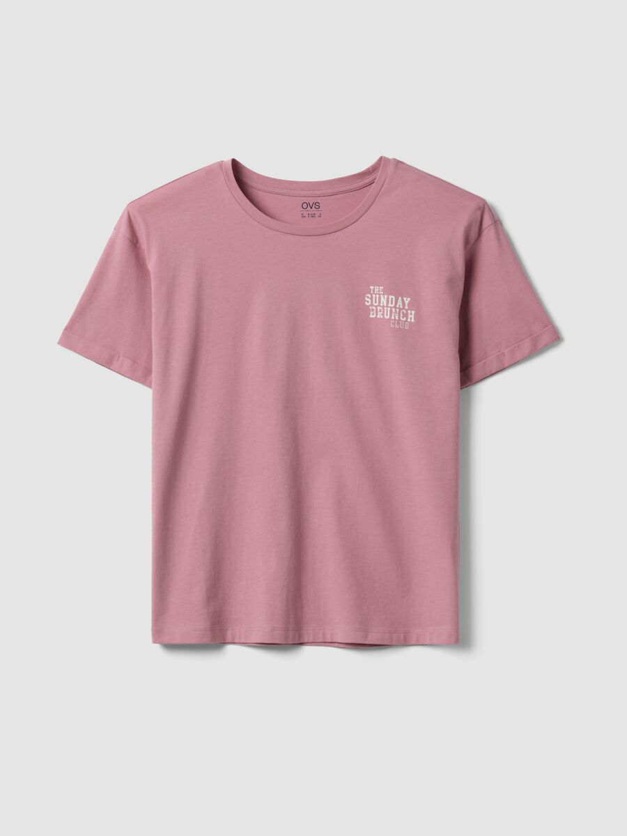 T-shirt pigiama rosa in cotone organico con scritte frontali_4