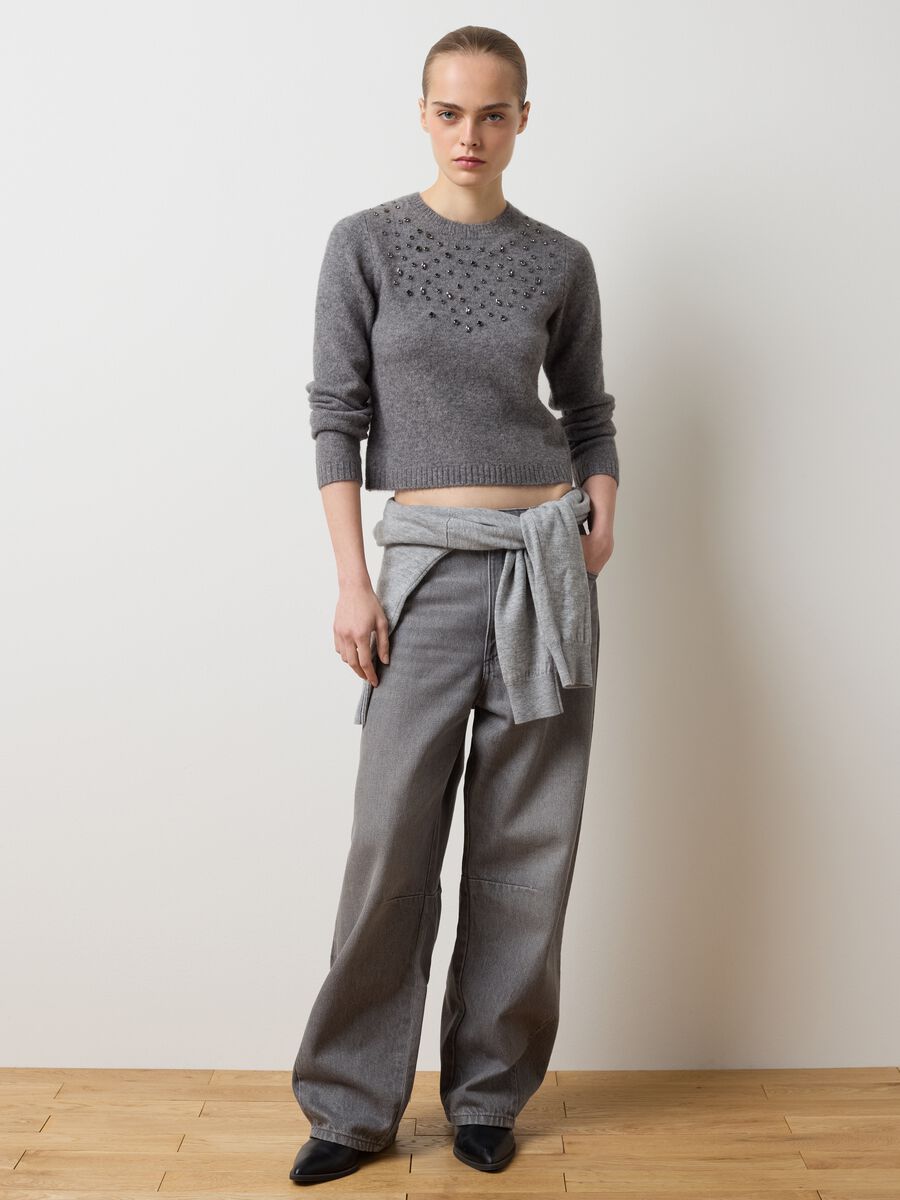 Grey regular fit jumper with decorative rhinestone details_2