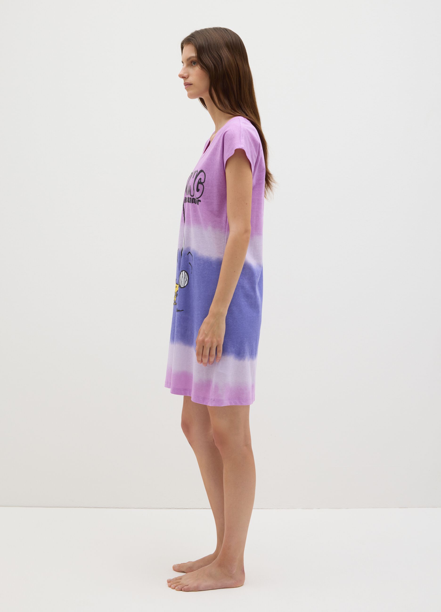 Camicia da notte da donna in puro cotone multicolor con stampa