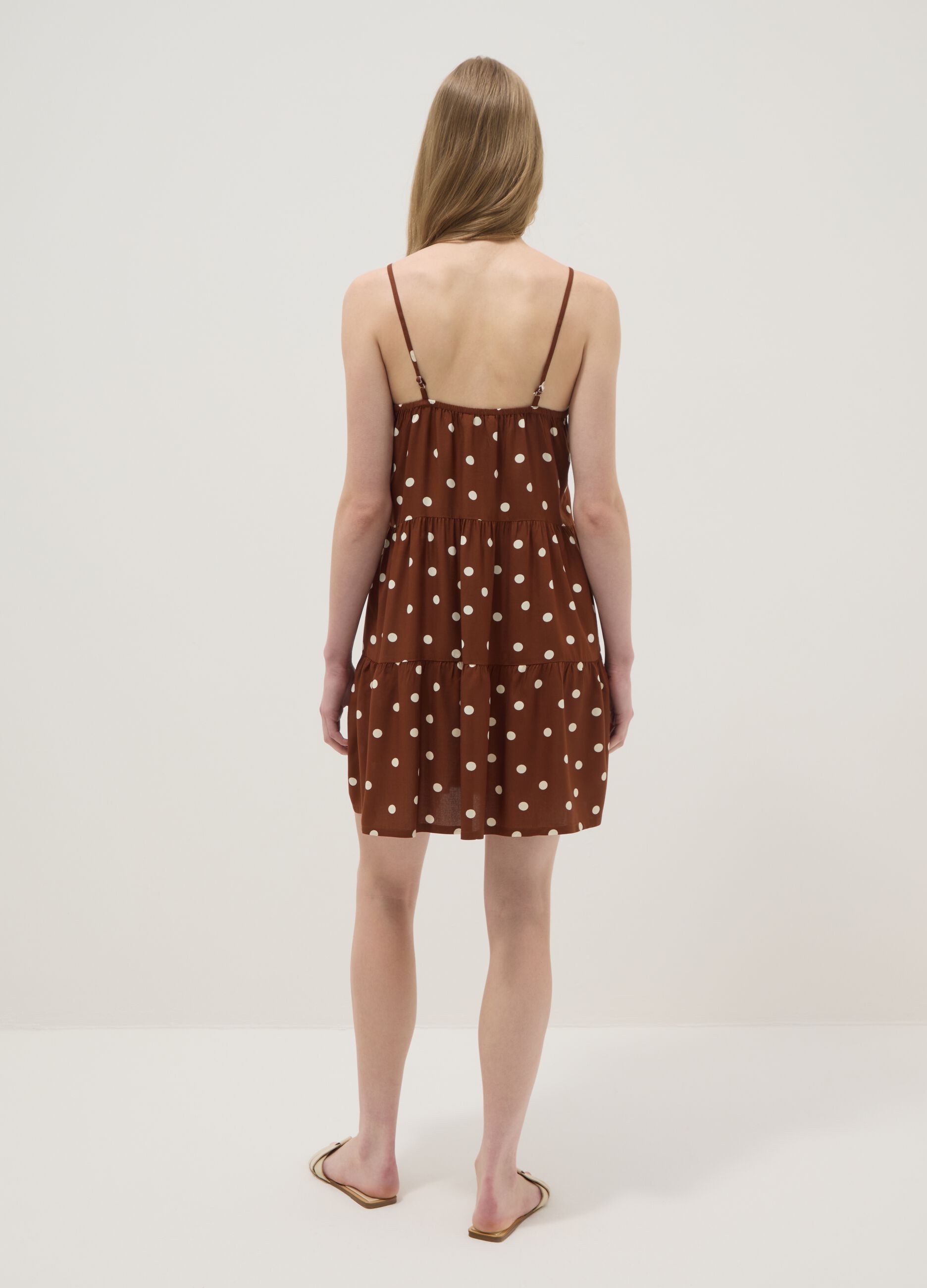 Brown polka-dot dress in pure viscose