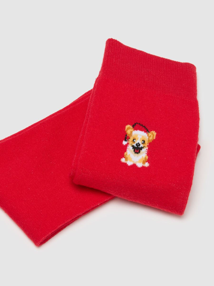 Red Cotton Blend Christmas Long Socks_2