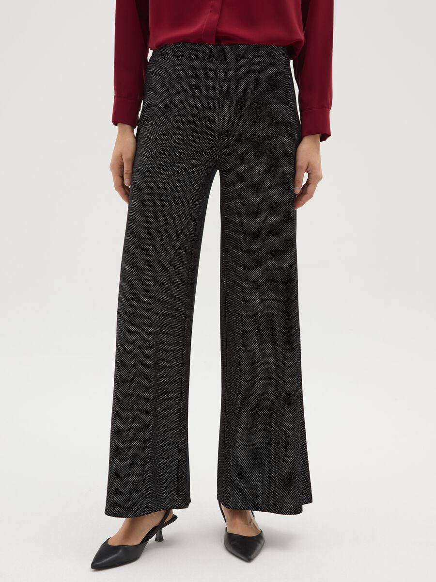 Black wide-leg trousers with glitter_1