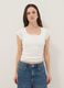 White cotton blend regular fit T-shirt with lace details_0