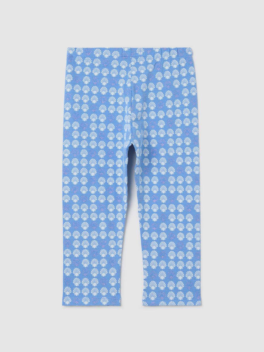 Light blue three-quarter leggings in stretch cotton with print_1