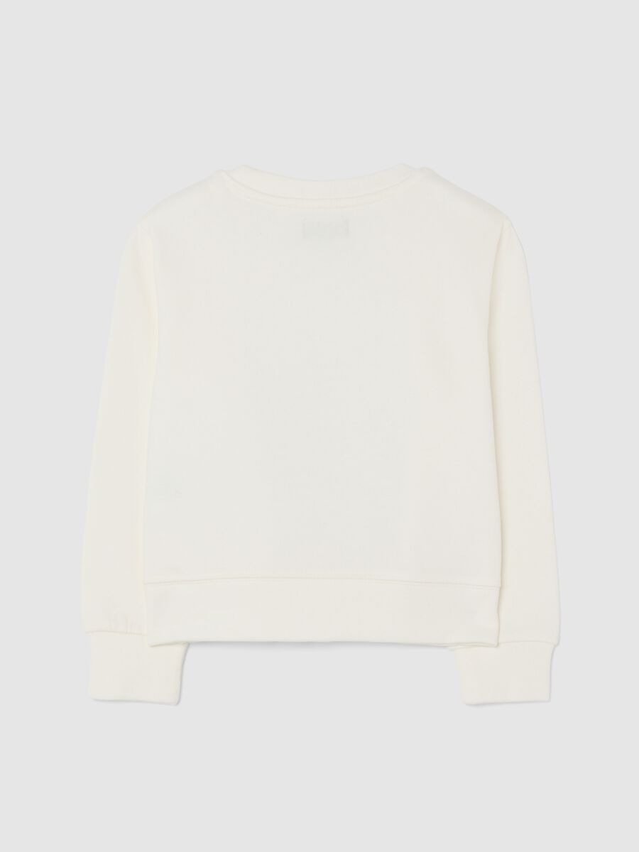 Girls' pure cotton white sweatshirt with print and round neckline_1