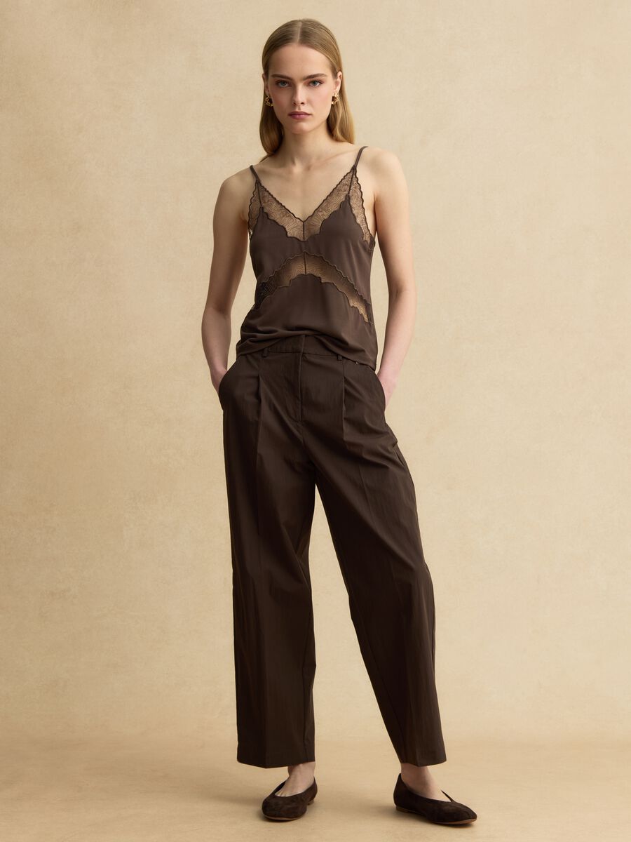 Pantaloni in misto cotone marroni straight fit_0