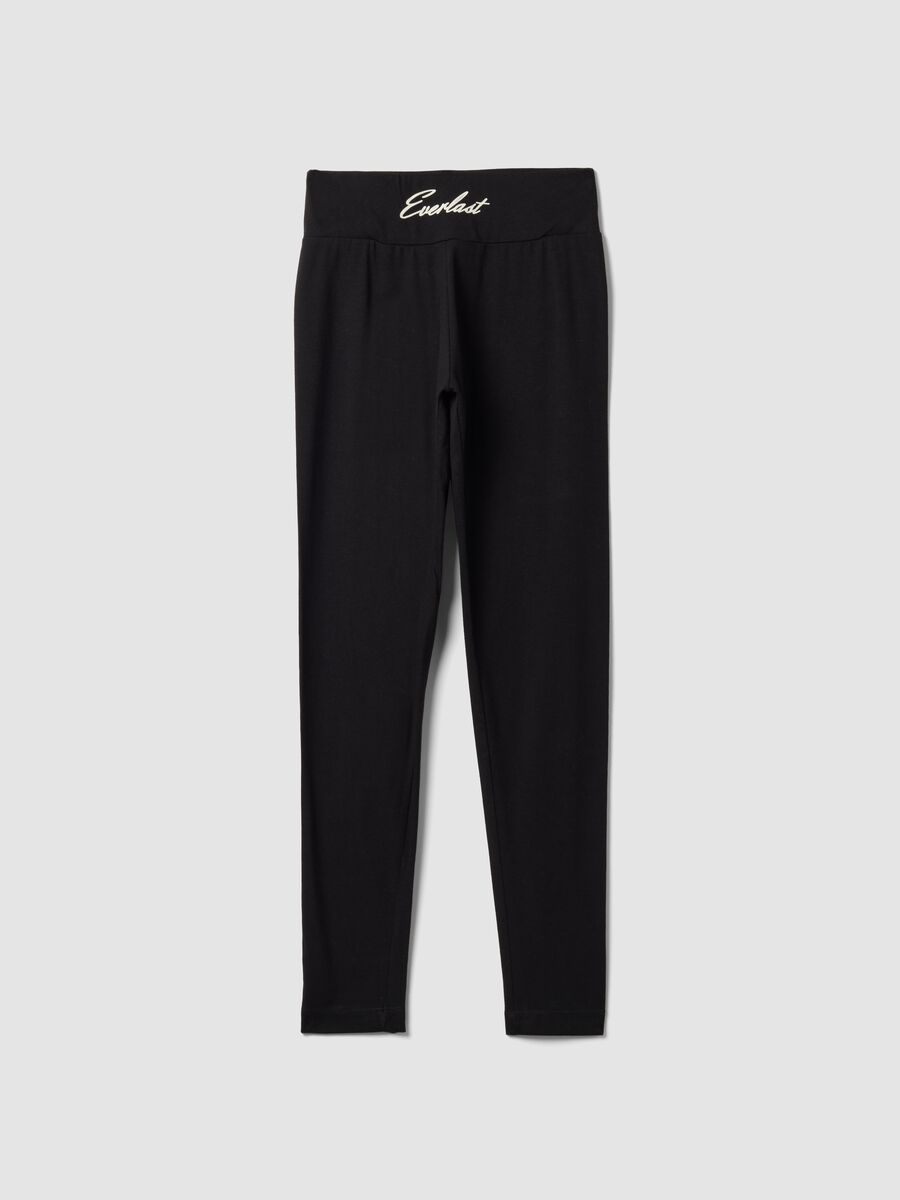 Black slim-fit stretch cotton jersey leggings with Everlast logo_0