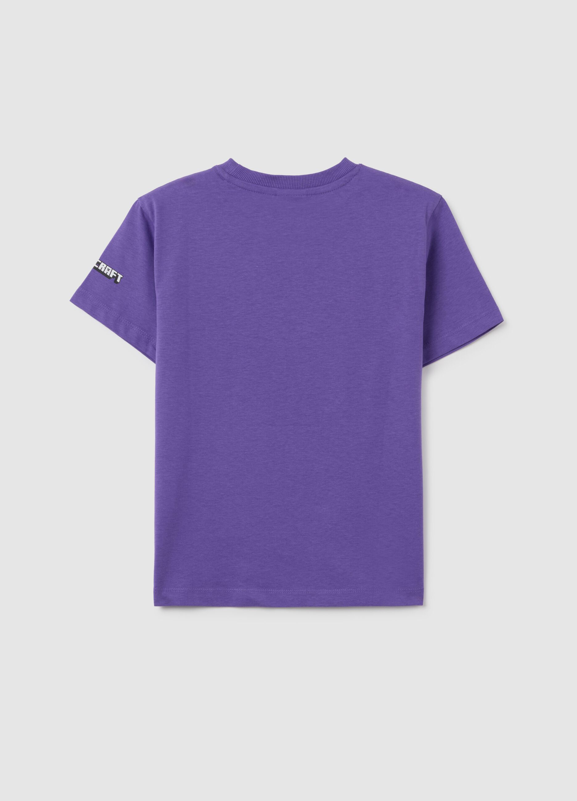 T-shirt da bambino in puro cotone viola regular fit con stampa Minecraft