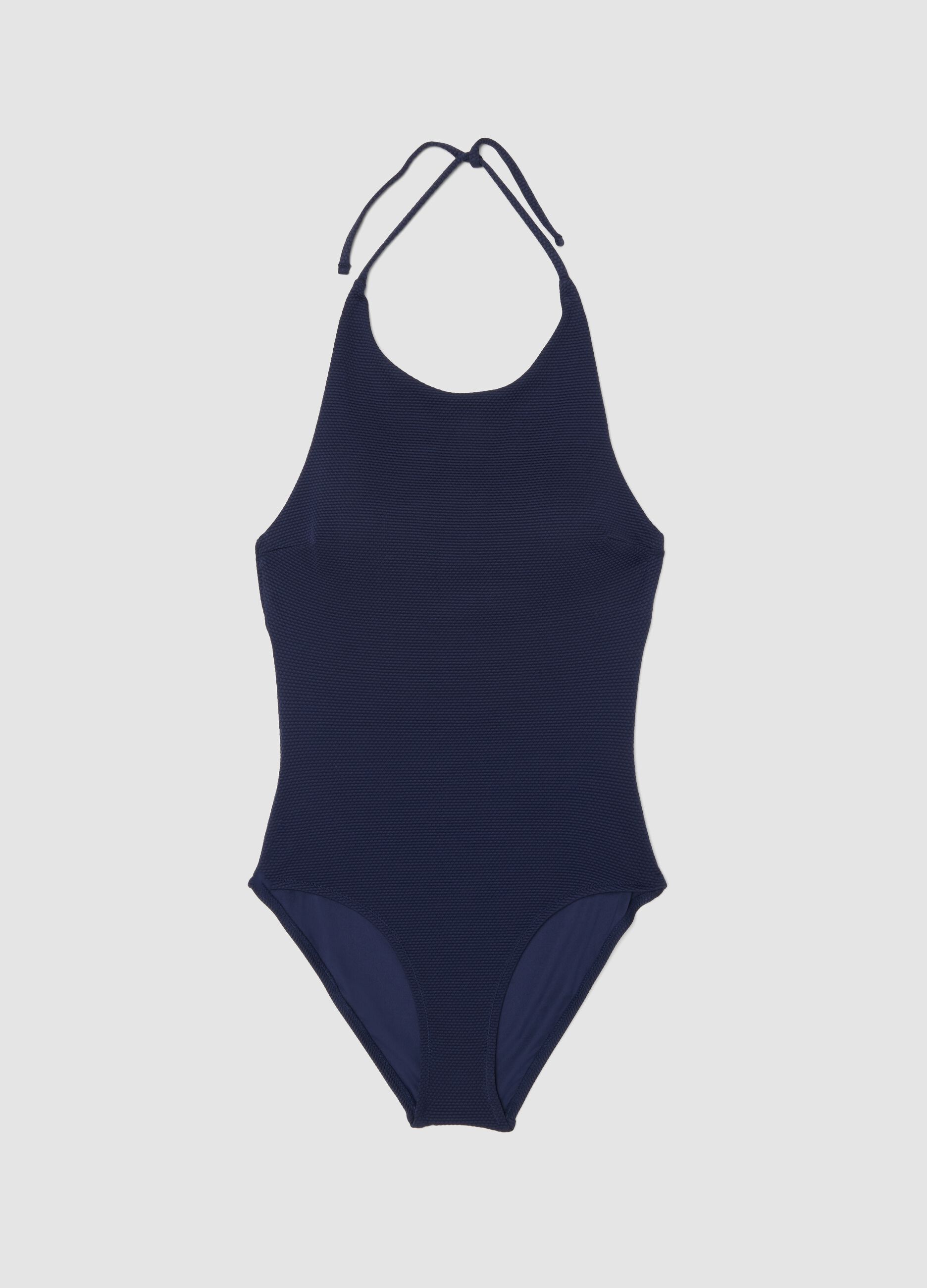 Costume intero blu in tessuto elasticizzato