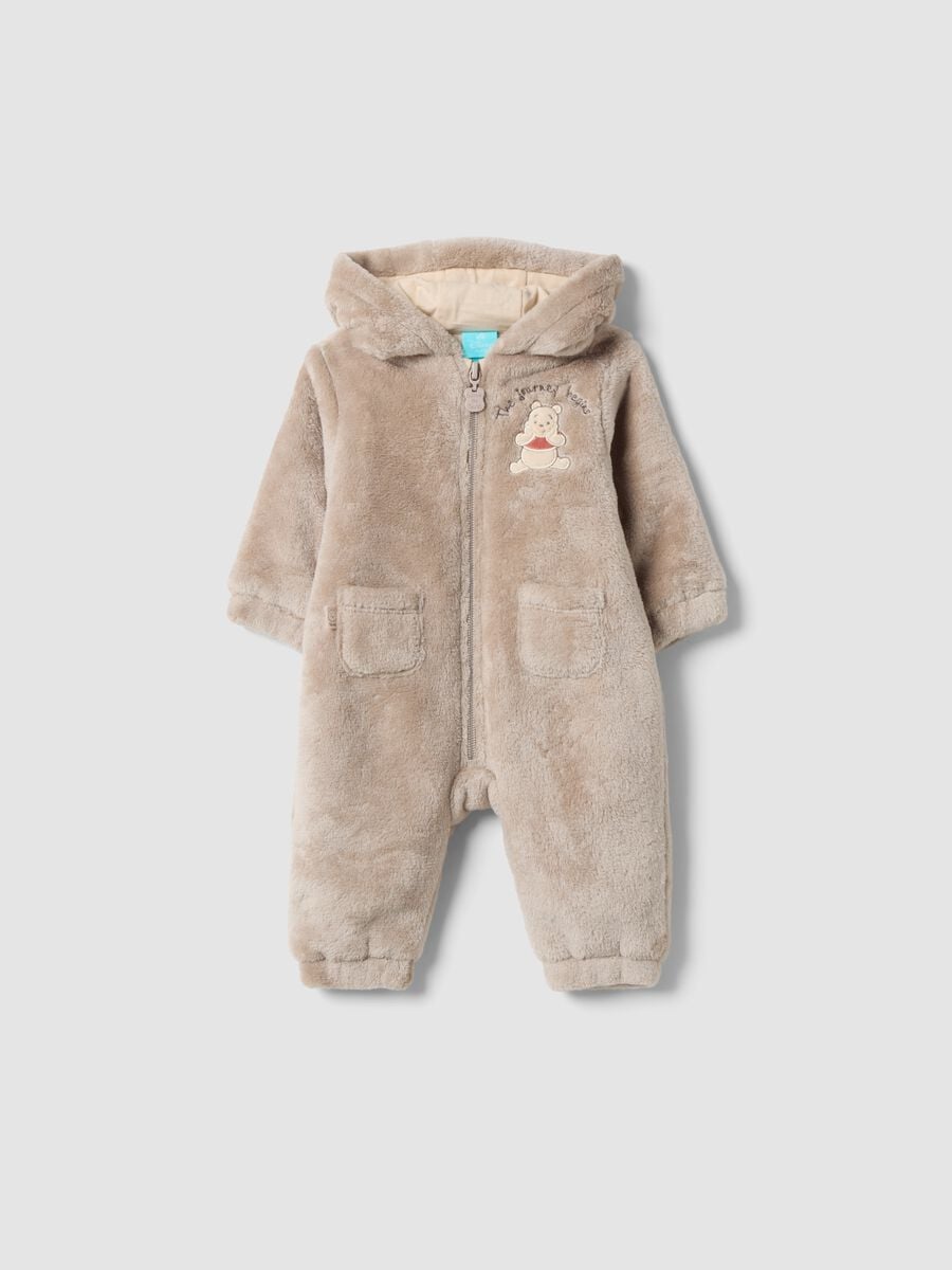 Tutina grigia con cappuccio e ricamo Winnie The Pooh per neonati_0