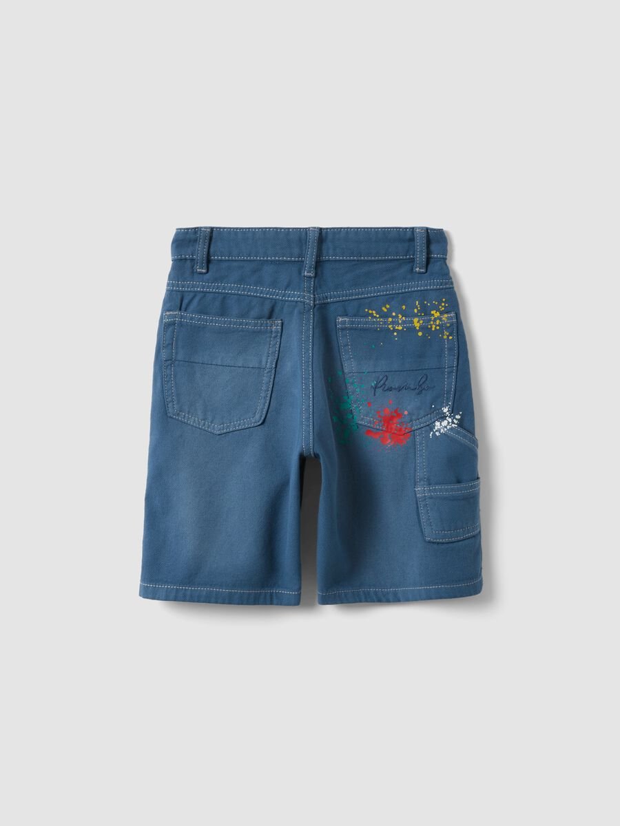 Blue denim cargo shorts in pure cotton for boys, baggy fit_1