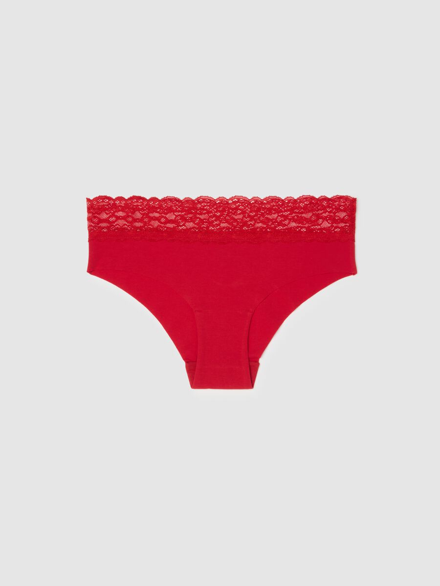 Red stretch cotton briefs with lace regular fit_4