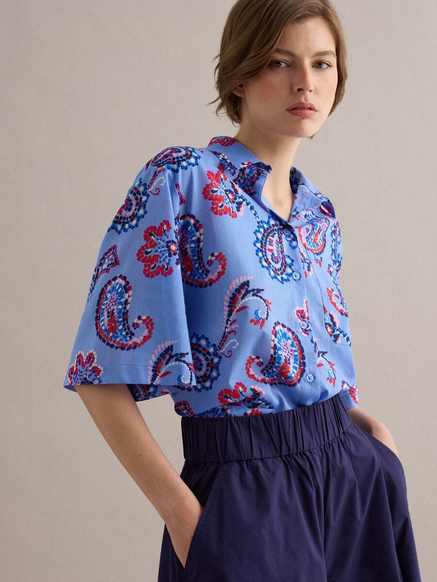Camicia multicolor in puro cotone con fantasia over fit_0