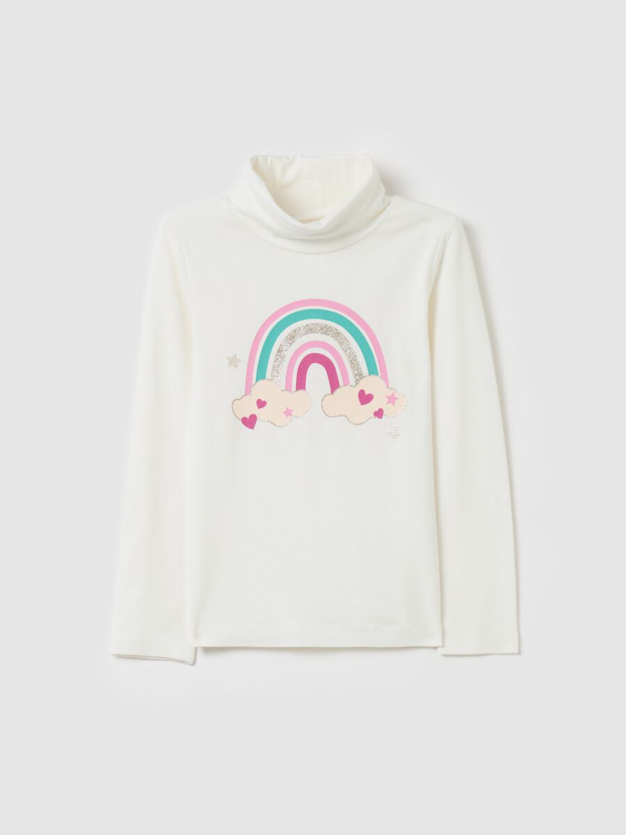 T-shirt in high neck and glitter print_0